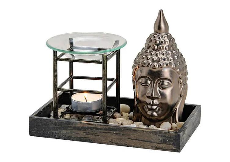 Duftlampe Buddha aus Keramik/Holz, B19 x T11 x H12 cm