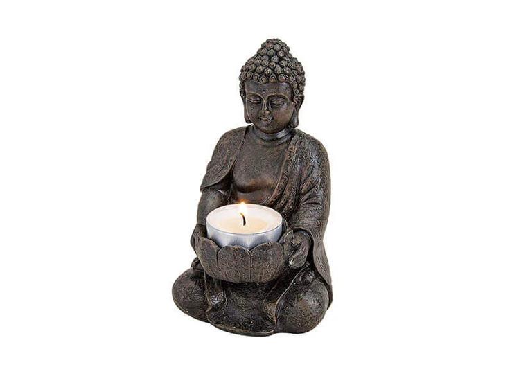 Buddha mit Teelichthalter in braun aus Poly