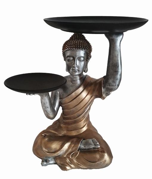 Buddha gold sitzend mit Tablett h=39,5cm b=33cm