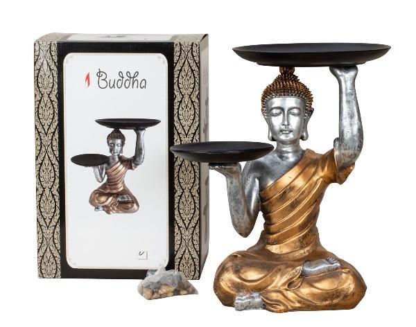 Buddha gold sitzend mit Tablett h=39,5cm b=33cm - 0
