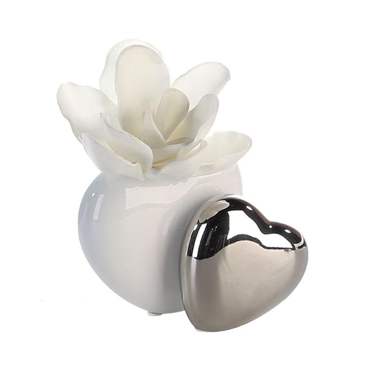 Vase`Hearts`weiss/silber,Keramik
