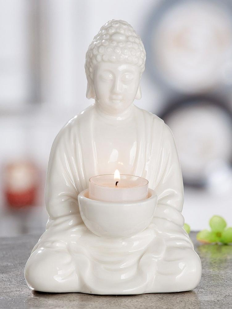 Porzell Buddha-Teelichthalter
