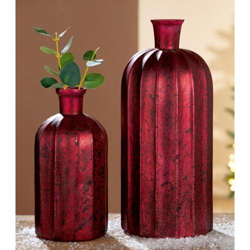 Glas Flasche Rosso/Eckig rot 23 cm
