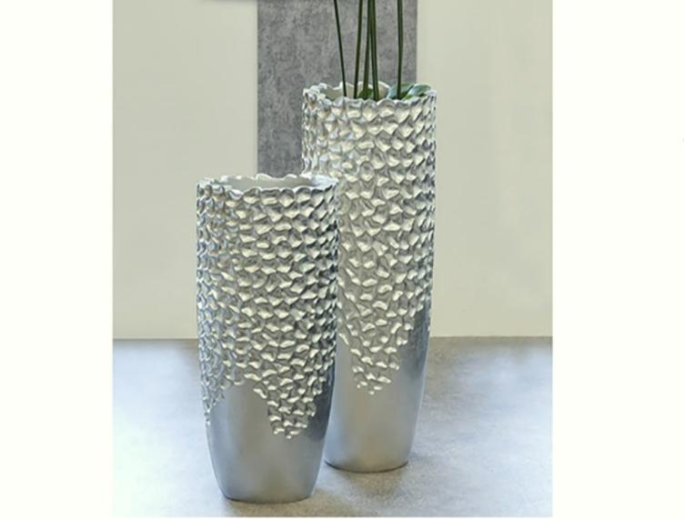 Übertopf/Vase 11 cm hoch Ø 13 cm oben bauchig grau-weiß Tischdeko