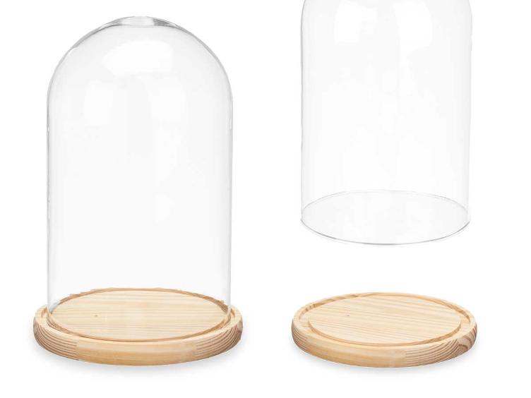 Glaskuppel mit Holzsockel 25cm - 0