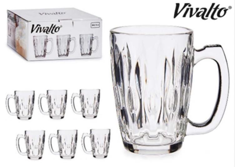 Set of 6 Transparent Glass Mugs 340ml