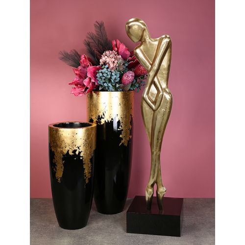 Übertopf `Konus`schwarz/gold H.100cm (7345) | Keramik | VASEN | Linosa home  deko | Übertöpfe