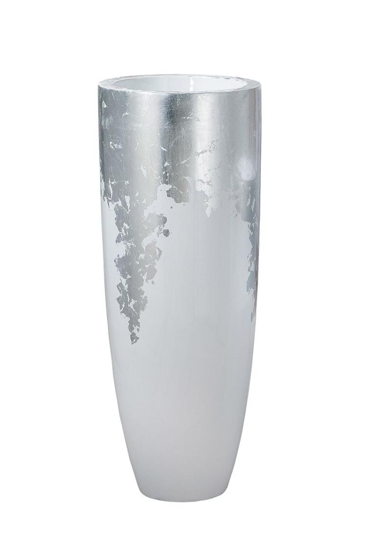 Blumentopf `Konus` weiß / Silber H.100cm
