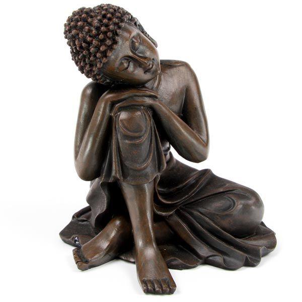 Buddha Thai Holzeffekt, Kopf auf Knie